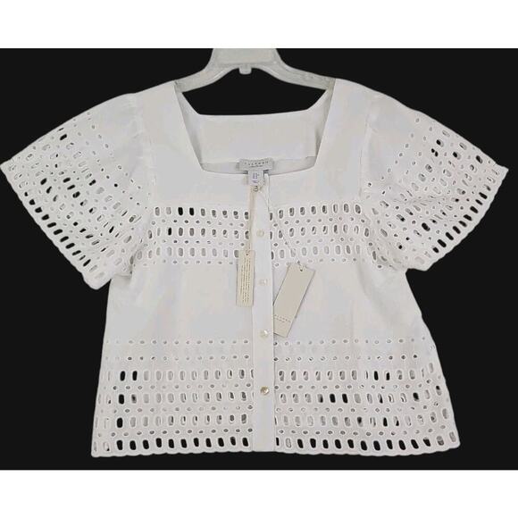 Calypso~Woman Size M~White 100 % Cotton Button-Up Shirt Blouse Shirt Sleeve NWT. - Picture 3 of 15